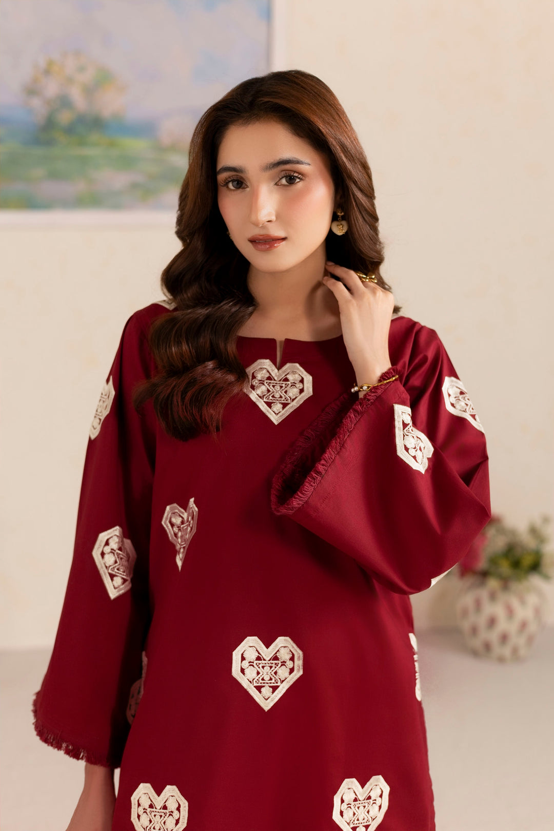 MAROON M001 - 2PC EMBRIODERED