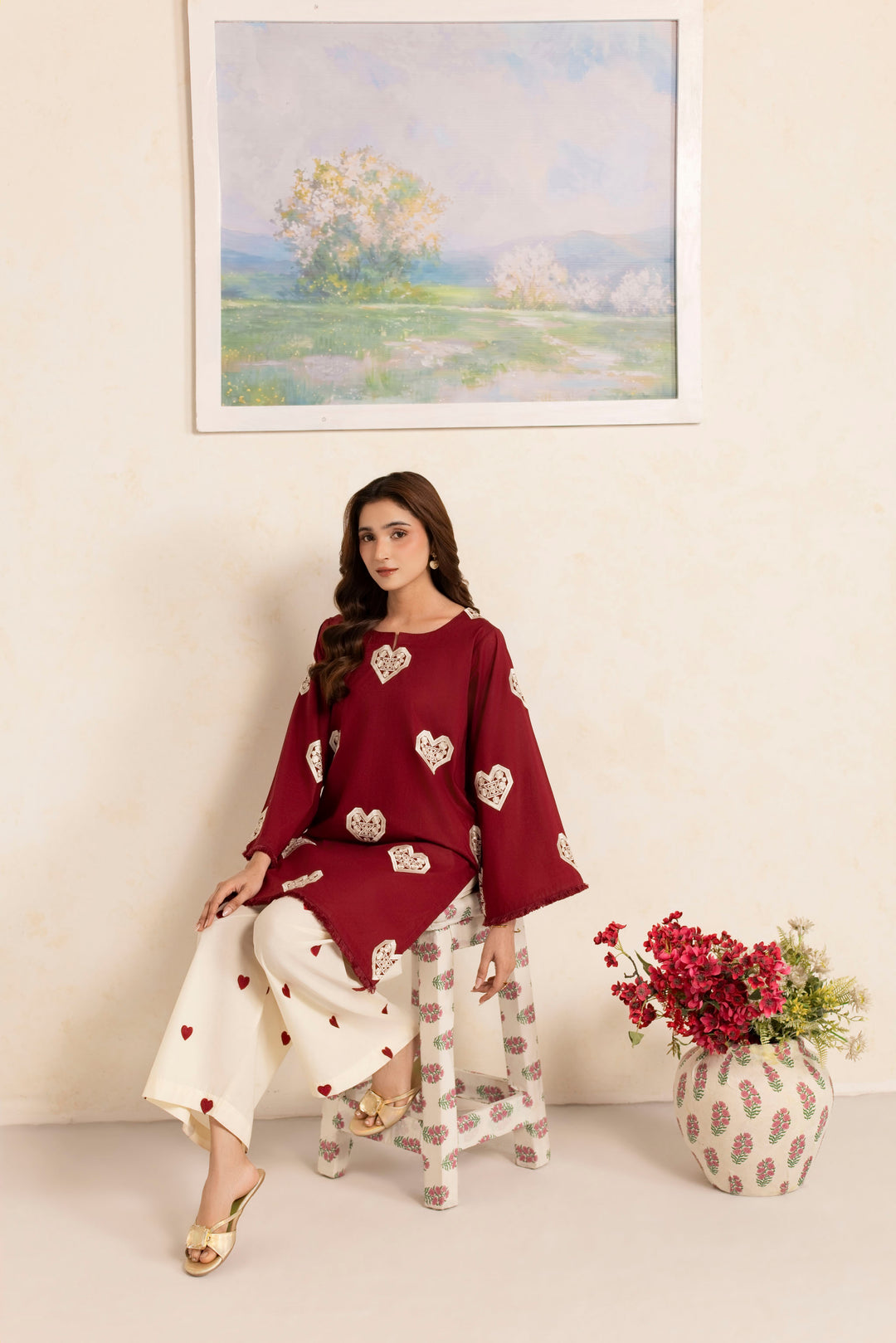 MAROON M001 - 2PC EMBRIODERED