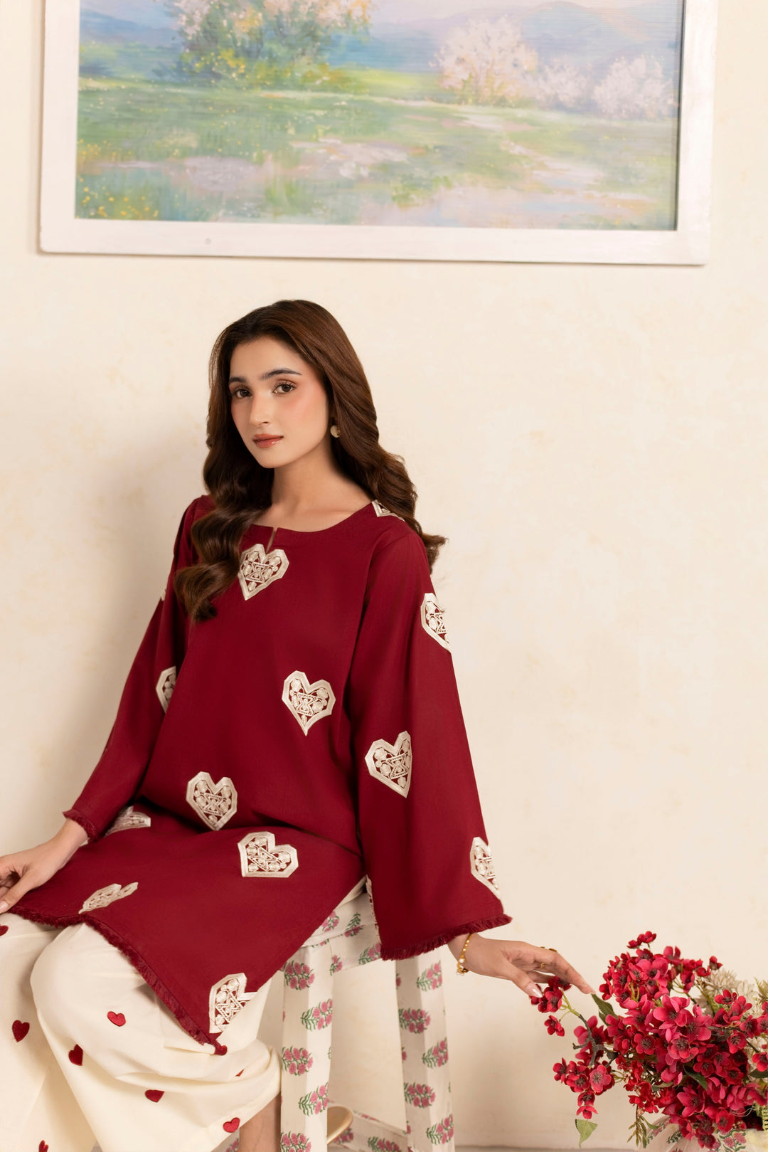 MAROON M001 - 2PC EMBRIODERED