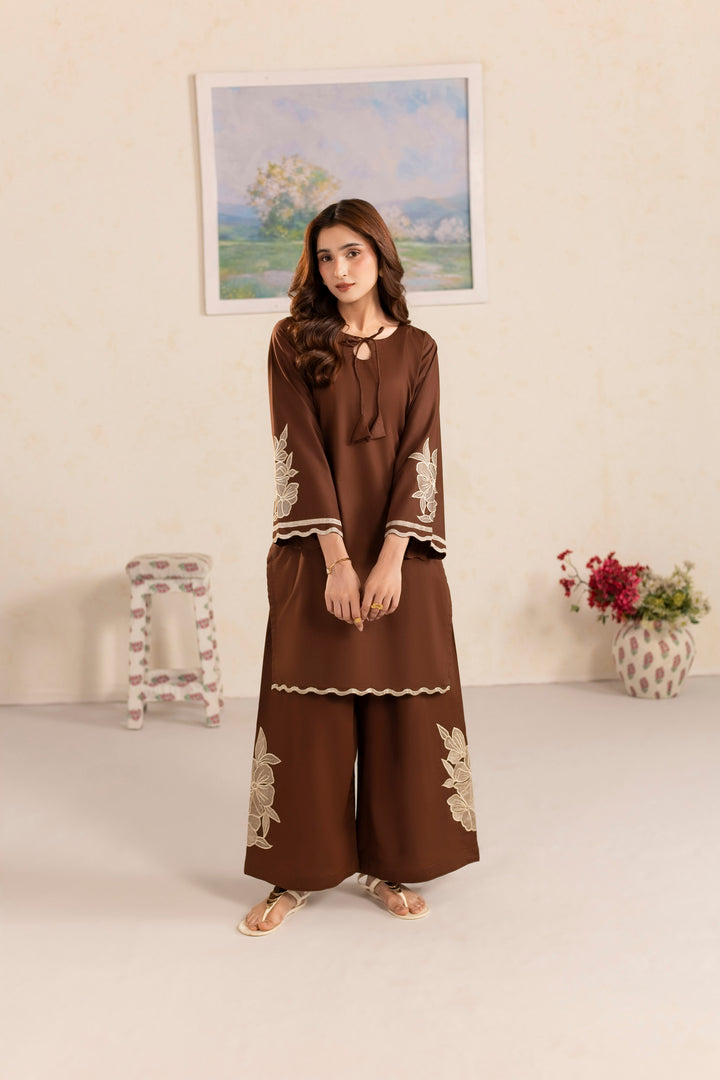 BROWN B002 - 2PC EMBROIDERED