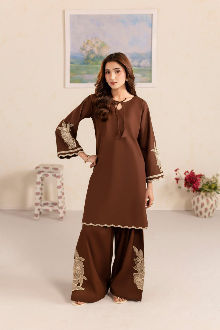 BROWN B002 - 2PC EMBROIDERED