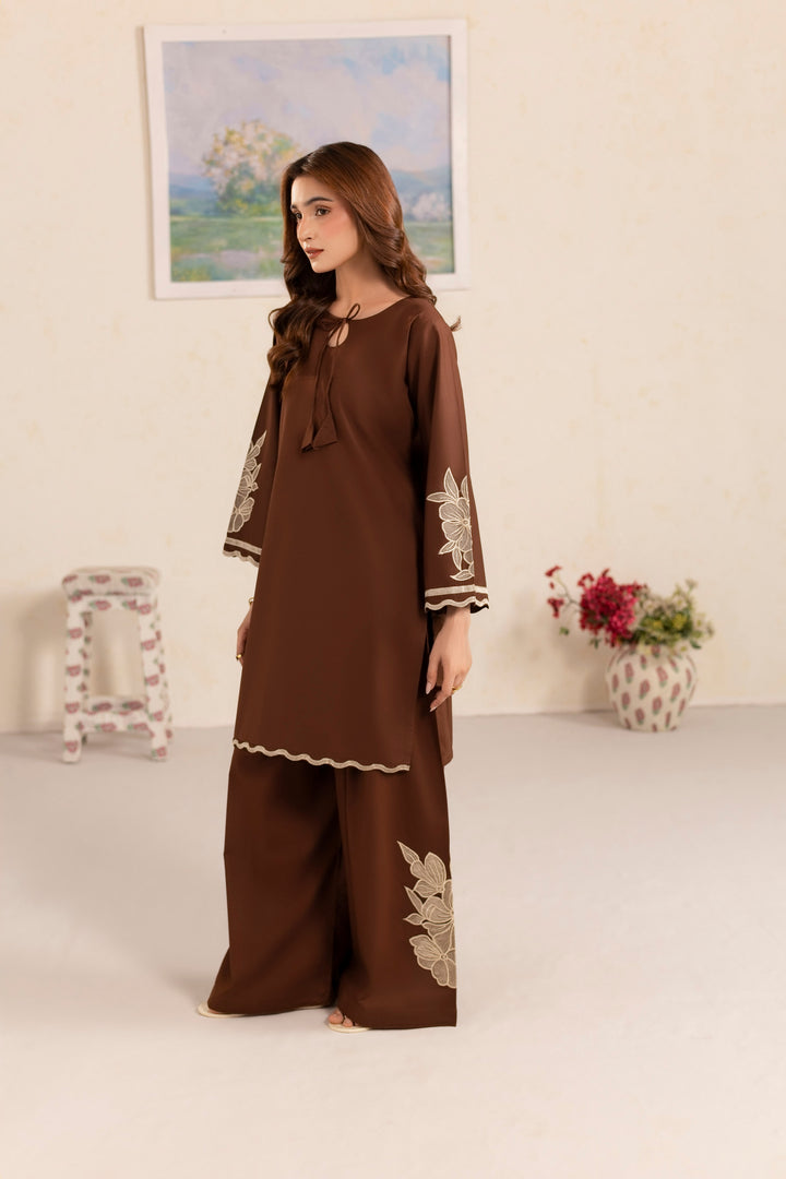 BROWN B002 - 2PC EMBROIDERED