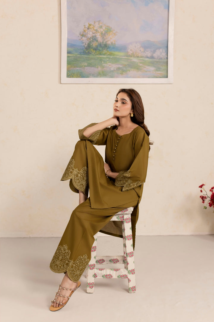 OLIVE O003 - 2PC EMBROIDERED