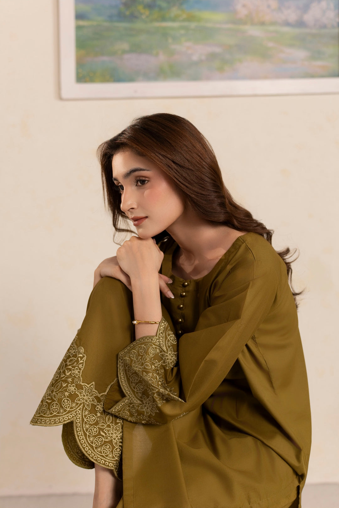 OLIVE O003 - 2PC EMBROIDERED