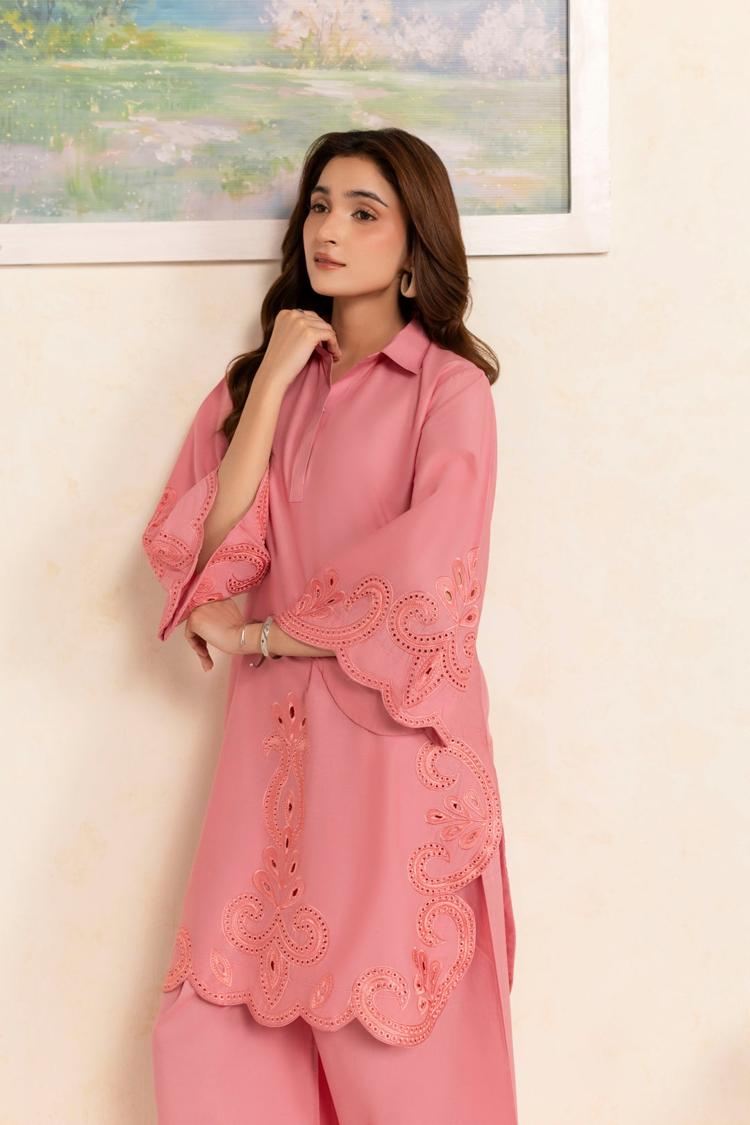 PINK P005 - 2PC EMBROIDERED