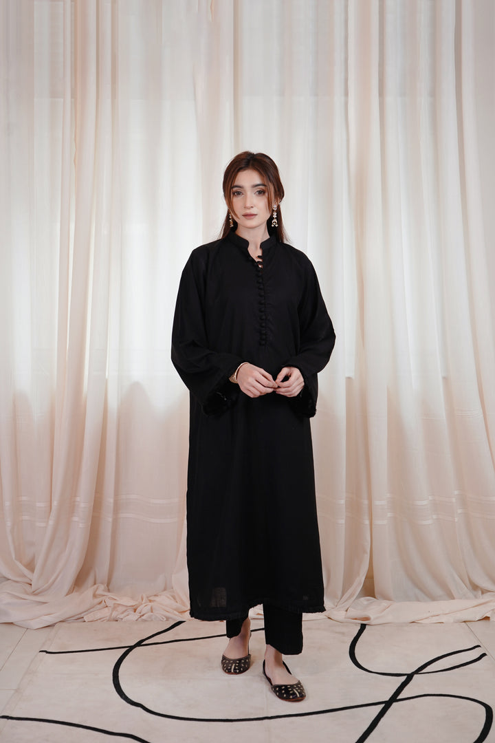 2PC Linen Solid BS04 - Black