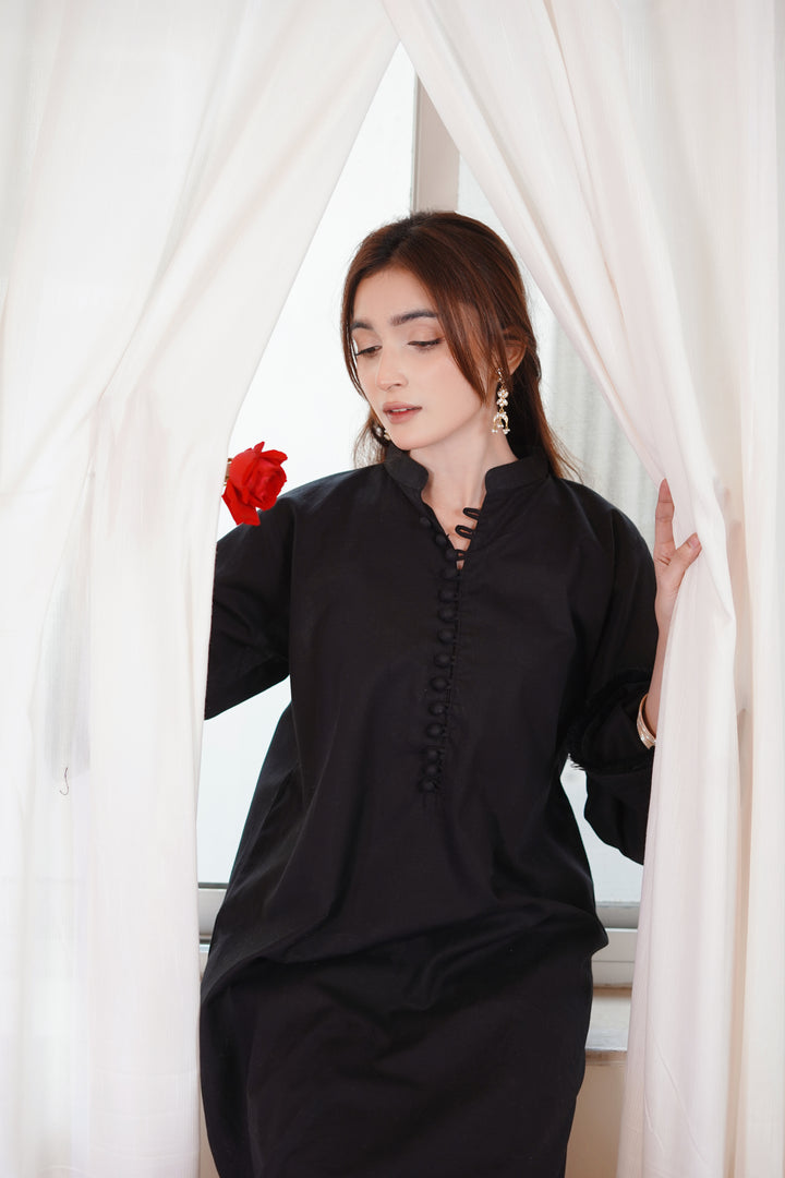 2PC Linen Solid BS04 - Black