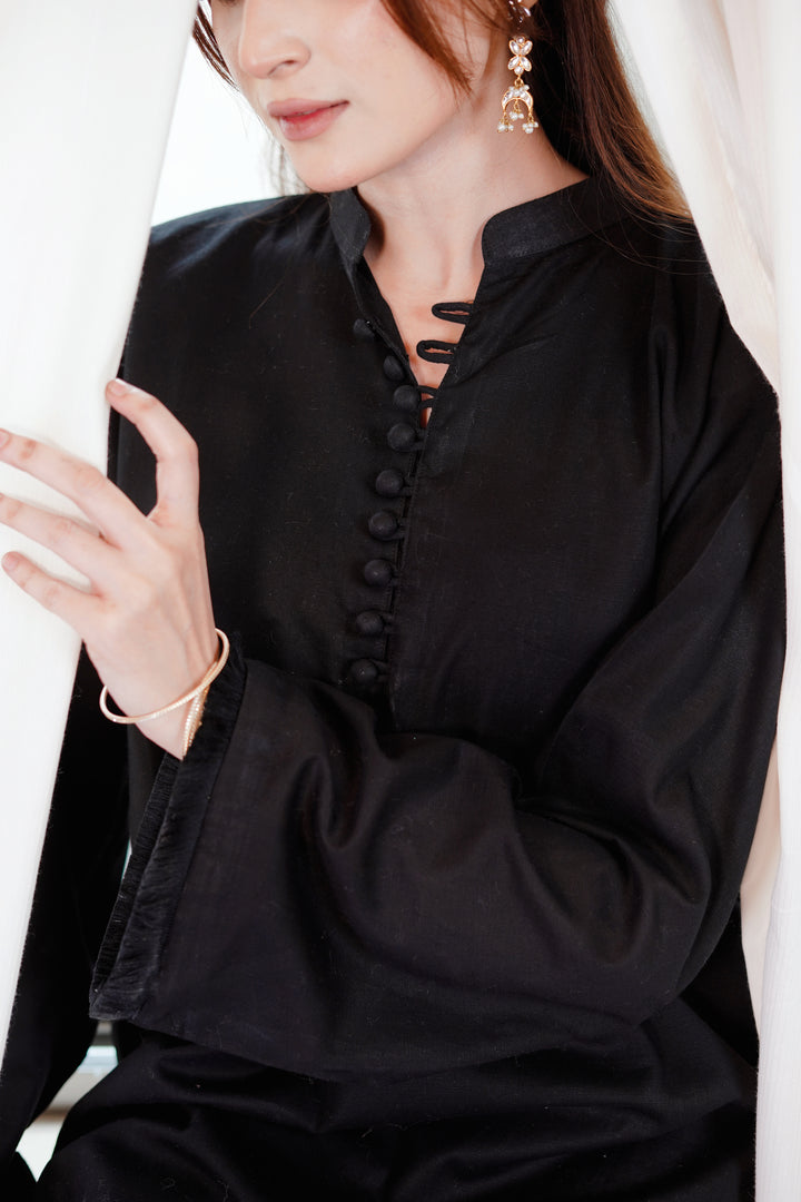 2PC Linen Solid BS04 - Black