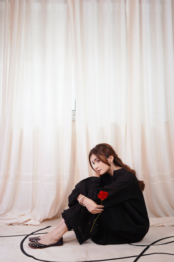 2PC Linen Solid BS04 - Black