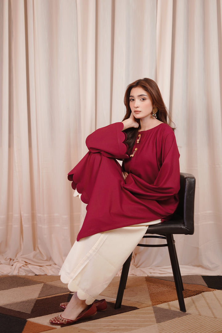 2PC Linen Solid MS01 - Maroon