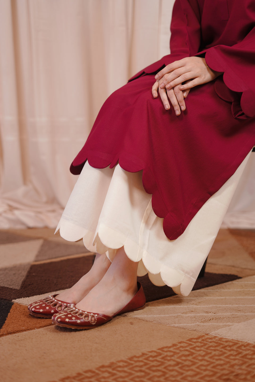 2PC Linen Solid MS01 - Maroon