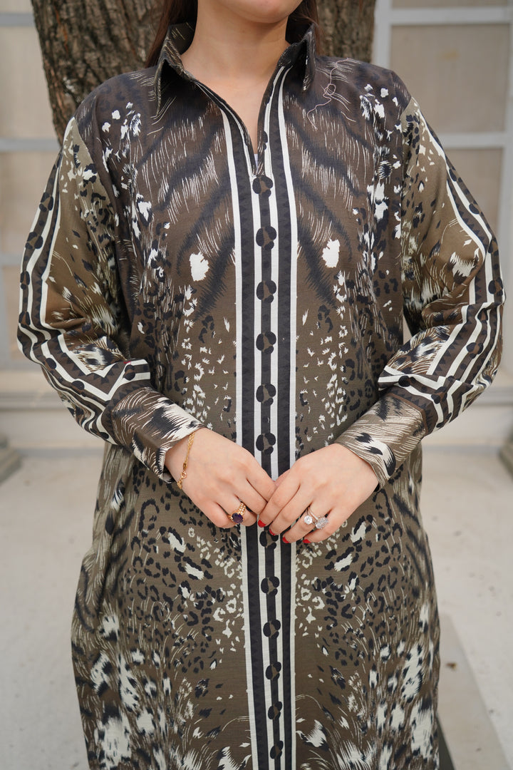 2PC OLIVE GREEN & BLACK KHADDAR - 11