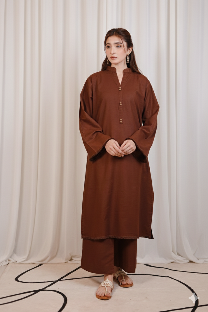 2PC Linen Solid CBS07 - Chocolate Brown