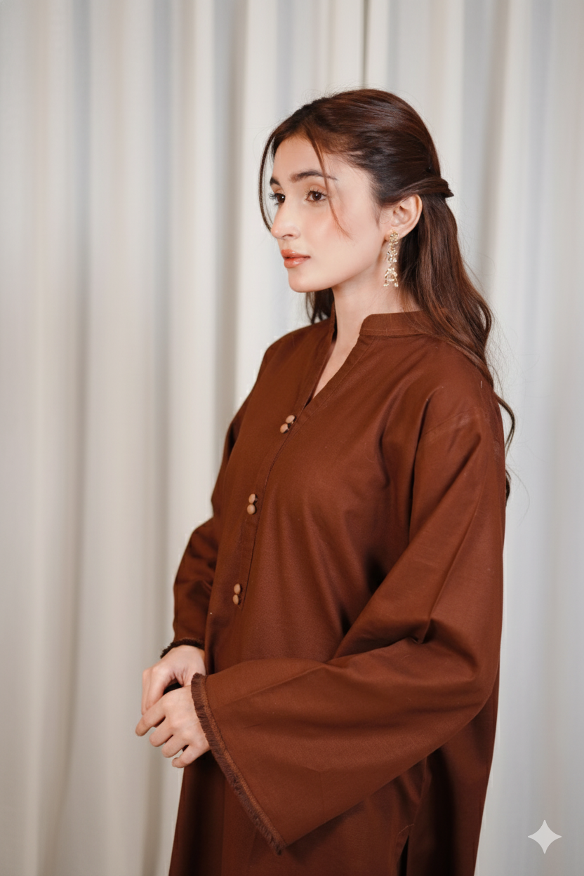 2PC Linen Solid CBS07 - Chocolate Brown