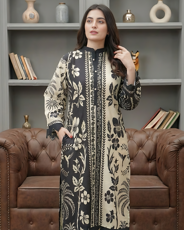 2PC CREME & BLACK KHADDAR - 08
