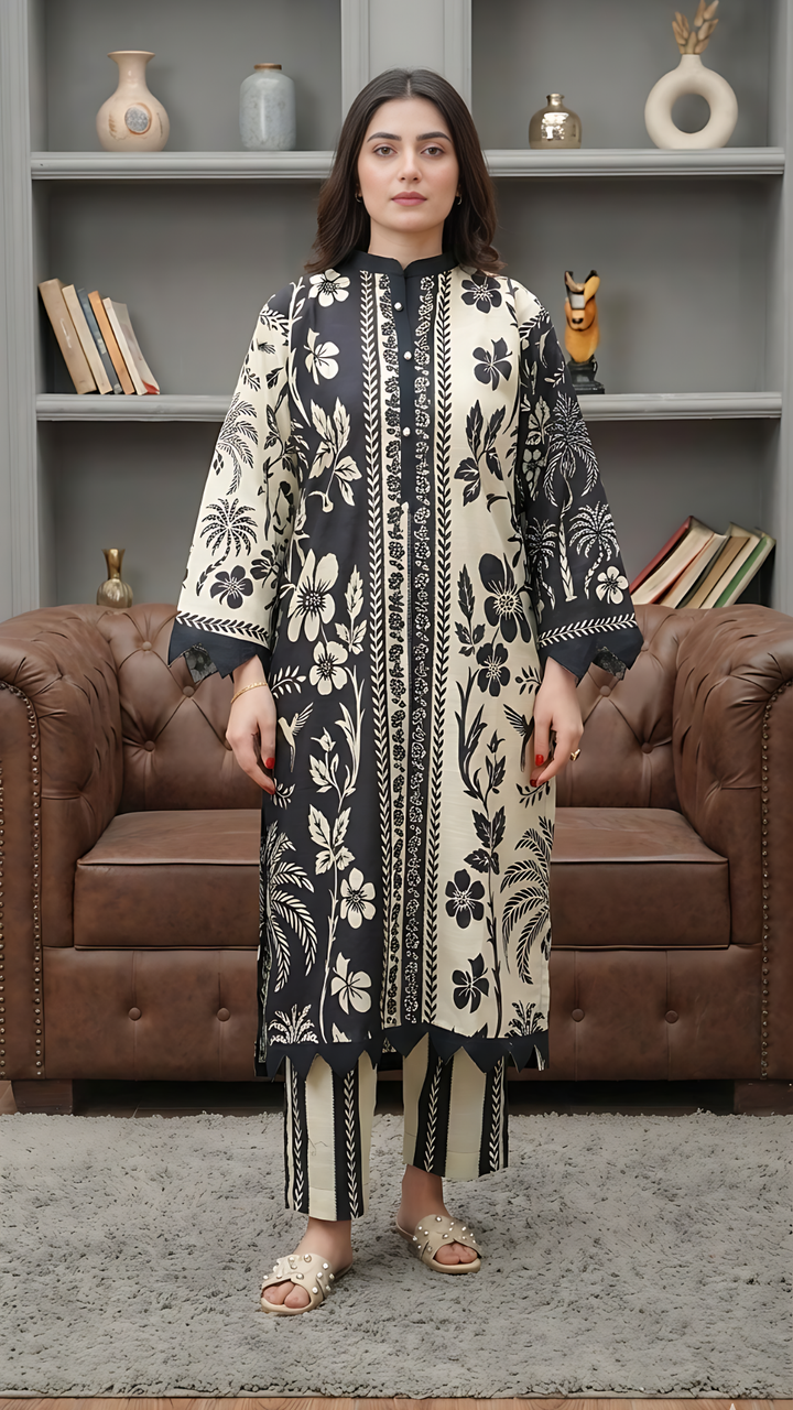 2PC CREME & BLACK KHADDAR - 08