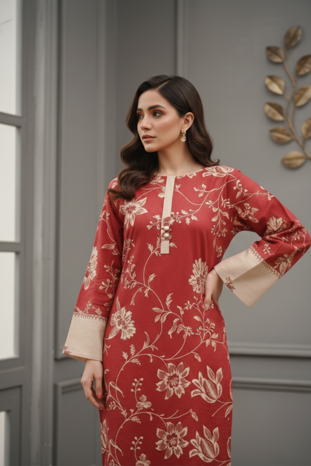 2PC MAROON & CREAM KHADDAR - 02