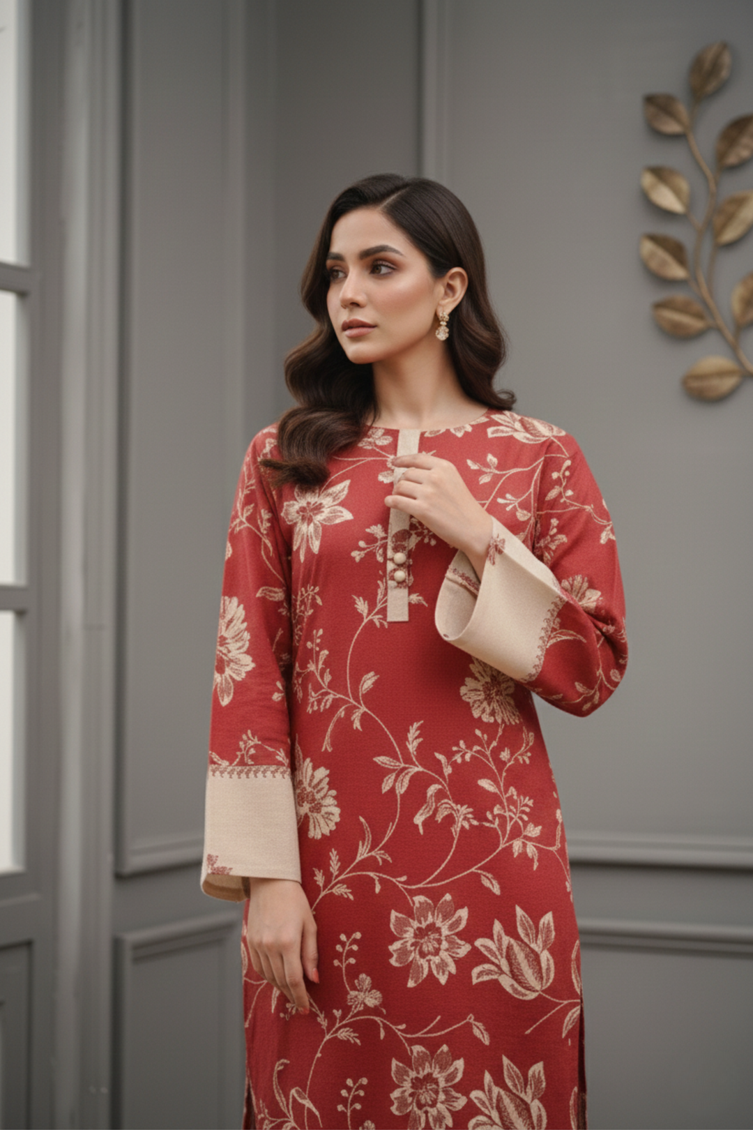 2PC MAROON & CREAM KHADDAR - 02