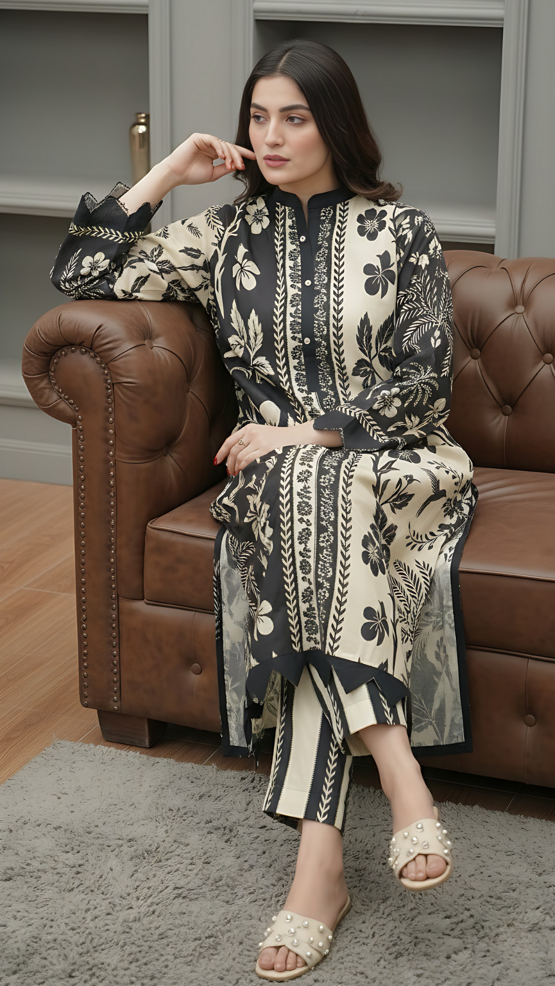 2PC CREME & BLACK KHADDAR - 08