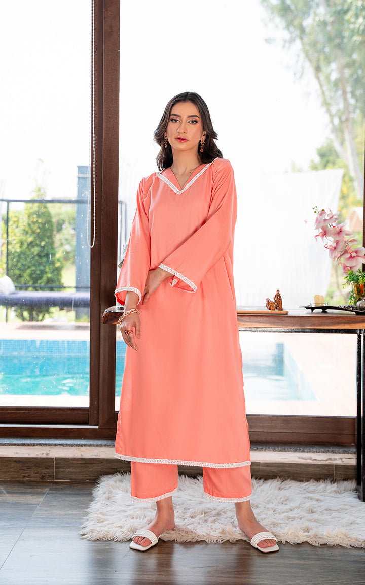 2PC STITCHED - PEACH SOLID SP8