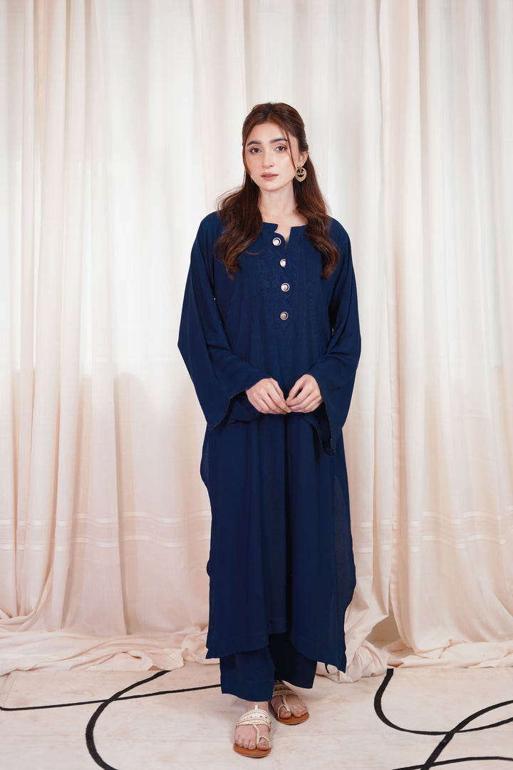 2PC Linen Solid NB10 - Navy Blue