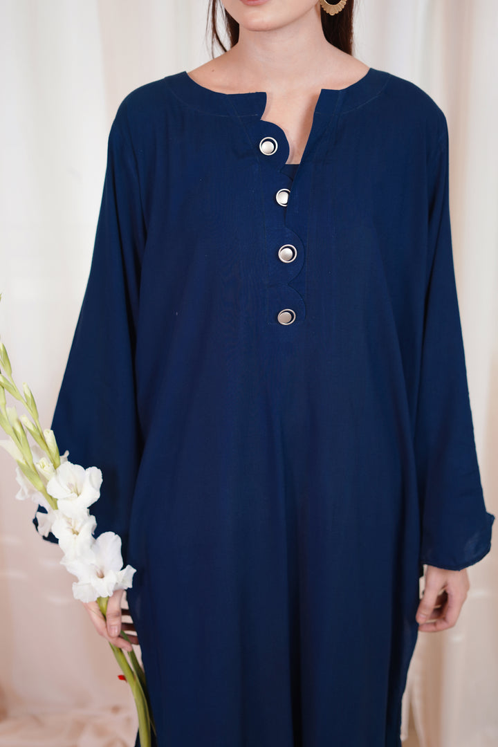 2PC Linen Solid NB10 - Navy Blue