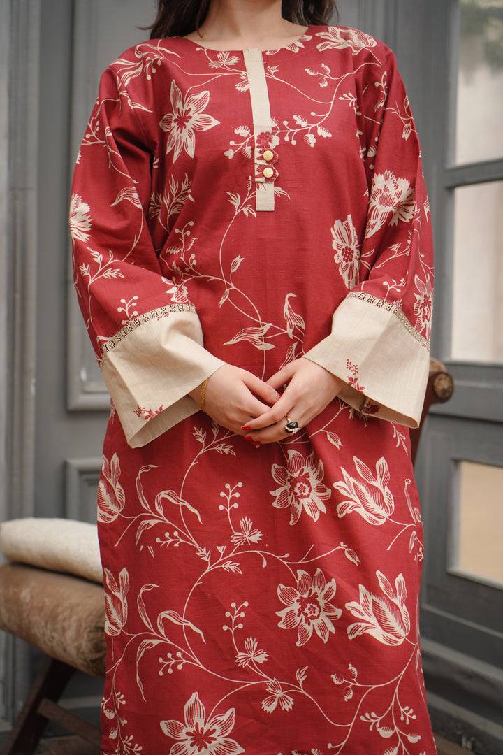 2PC MAROON & CREAM KHADDAR - 02