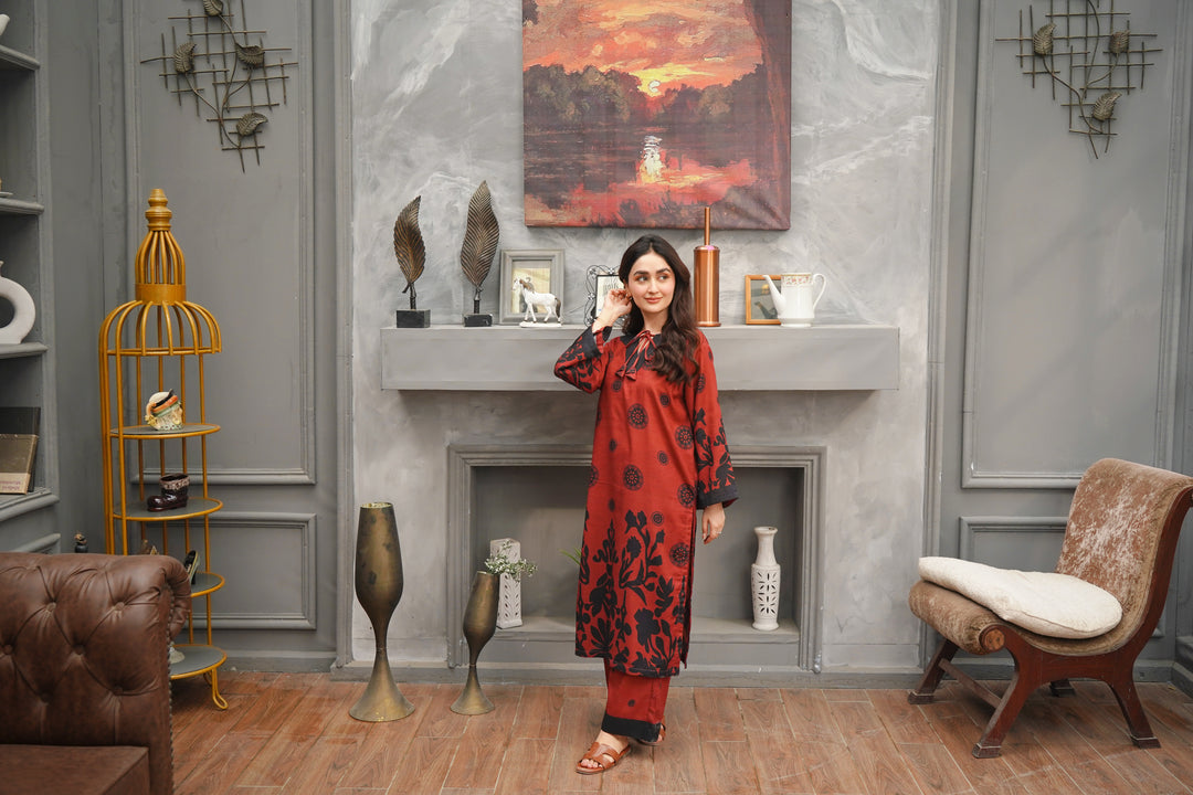 2PC MAROON & BLACK KHADDAR - 03