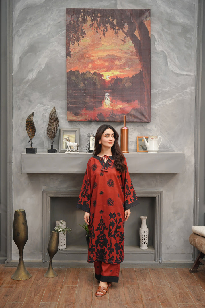 2PC MAROON & BLACK KHADDAR - 03