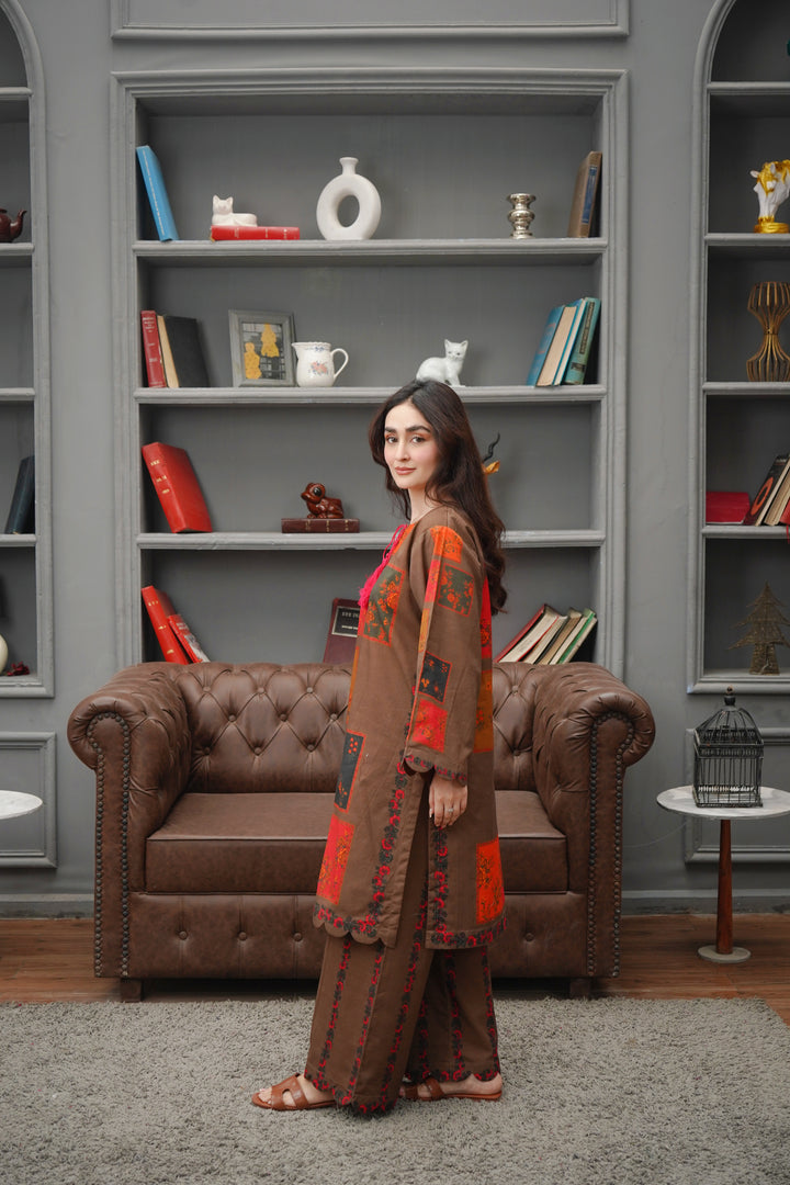 2PC BROWN & ORANGE KHADDAR - 01