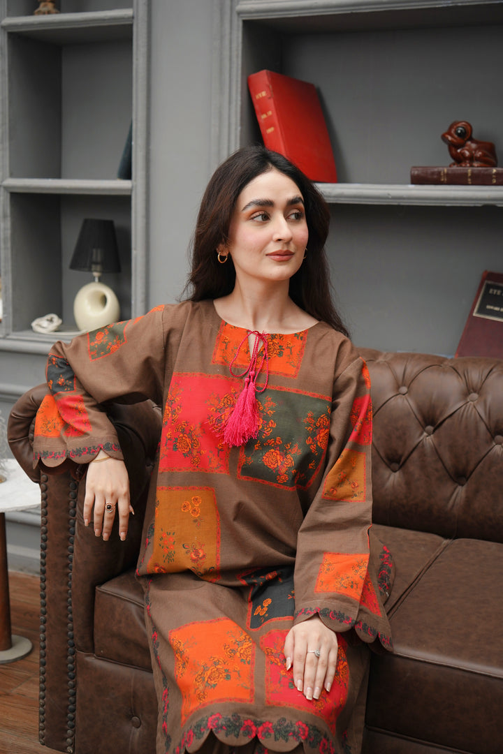 2PC BROWN & ORANGE KHADDAR - 01