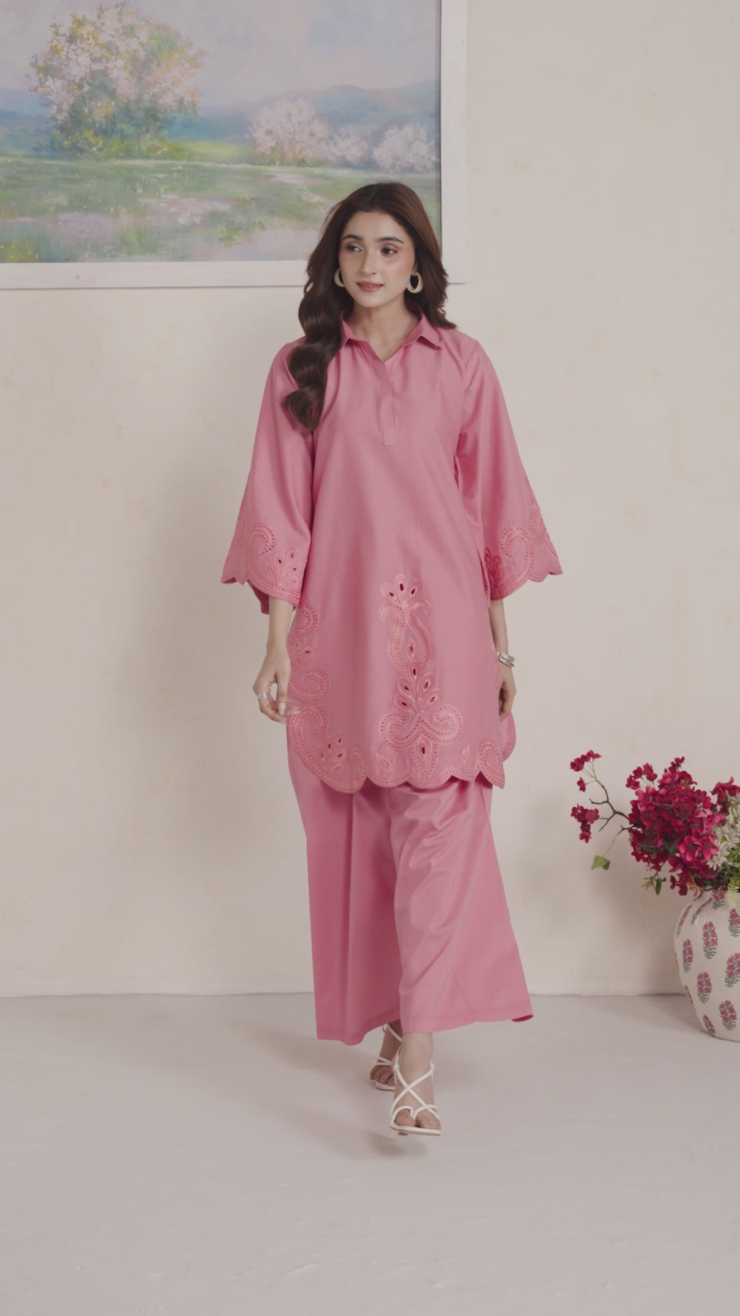 PINK P005 - 2PC EMBROIDERED