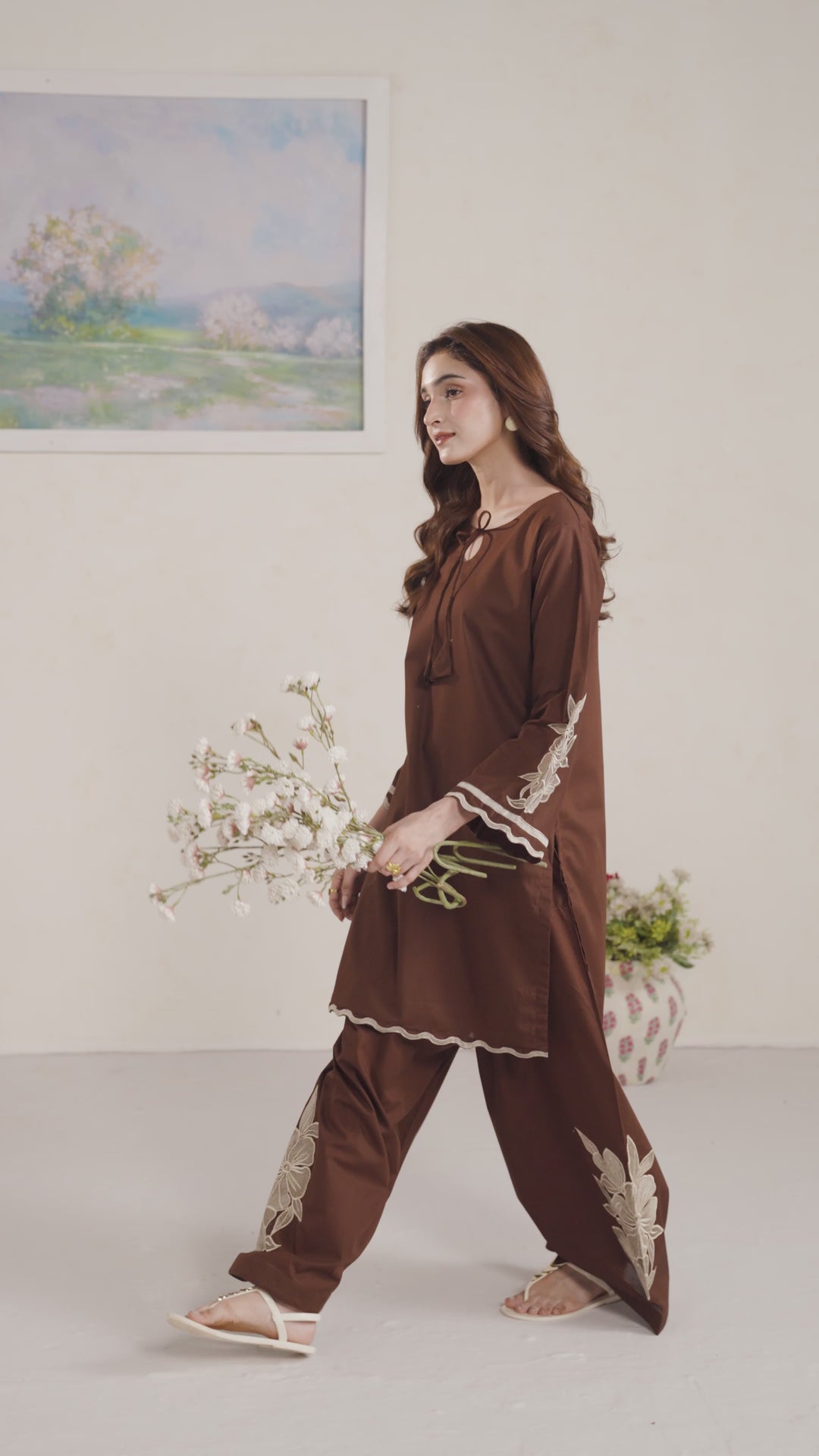BROWN B002 - 2PC EMBROIDERED