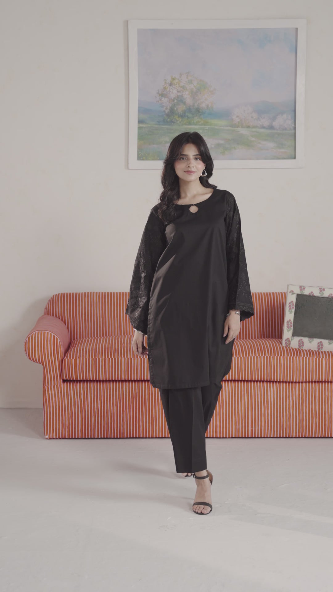 BLACK B007 - 2PC EMBROIDERED