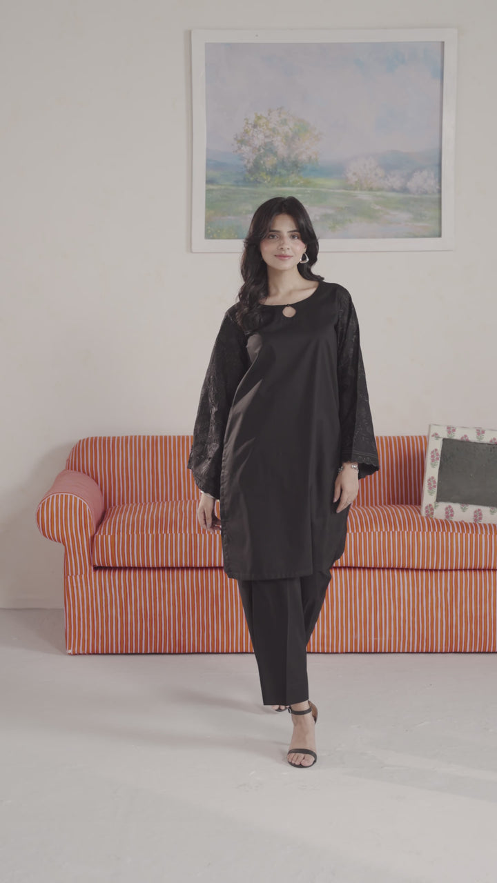BLACK B007 - 2PC EMBROIDERED