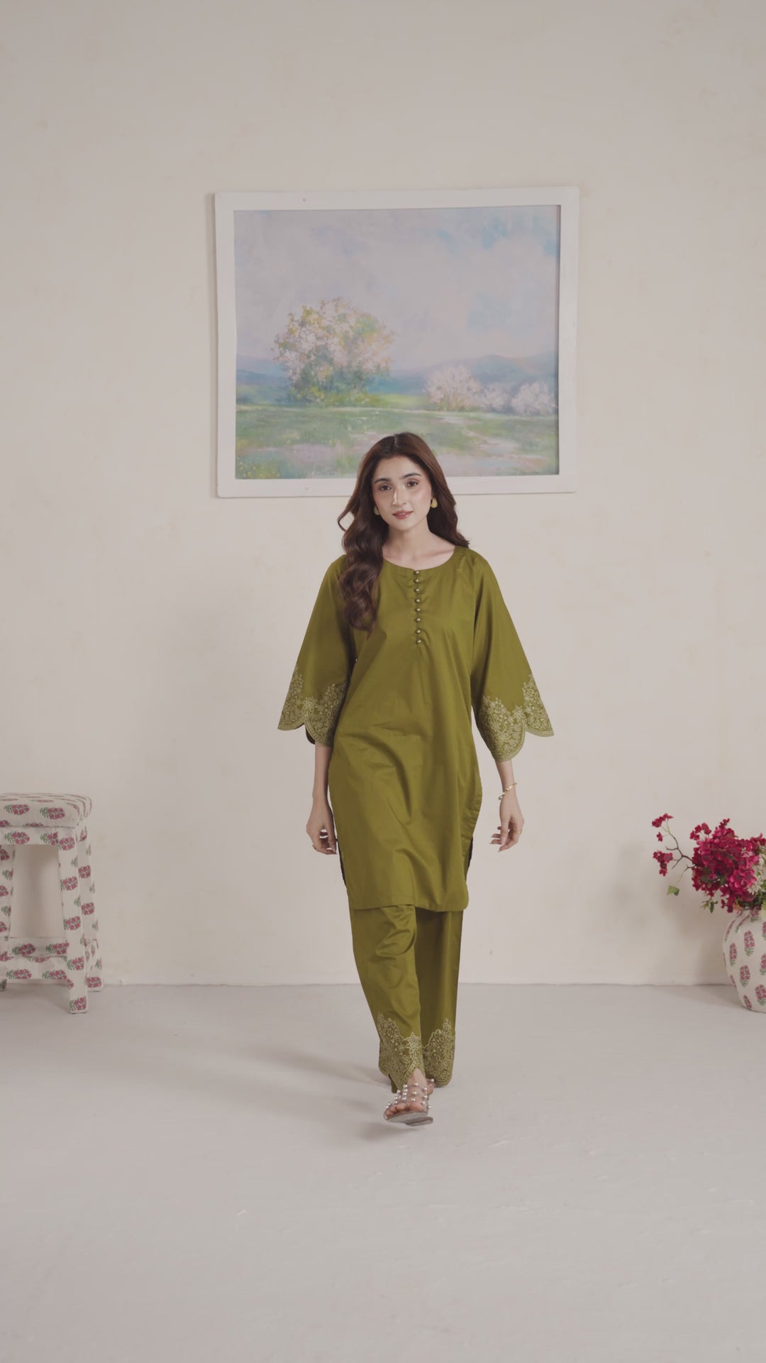 OLIVE O003 - 2PC EMBROIDERED